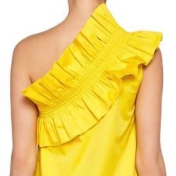 TED BAKER One Shoulder Ruffle Top Bright Yellow Blouse Top SZ 2 - Picture 2 of 7